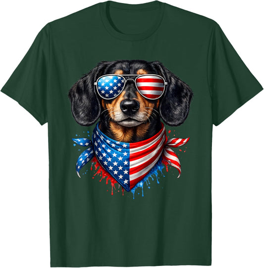 Dachshund Bandana 4th of July Patriotic Dog Lovers USA Flag T-Shirt - T-Shirt | Forest