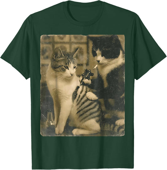 Vintage Cats Tattoo Inked Cat Artist Funny Meme T-Shirt - T-Shirt | Forest