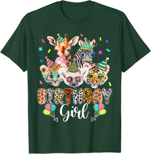 Happy Birthday Girl Zoo Animals Wildlife Girls Kids Cute T-Shirt - T-Shirt | Forest
