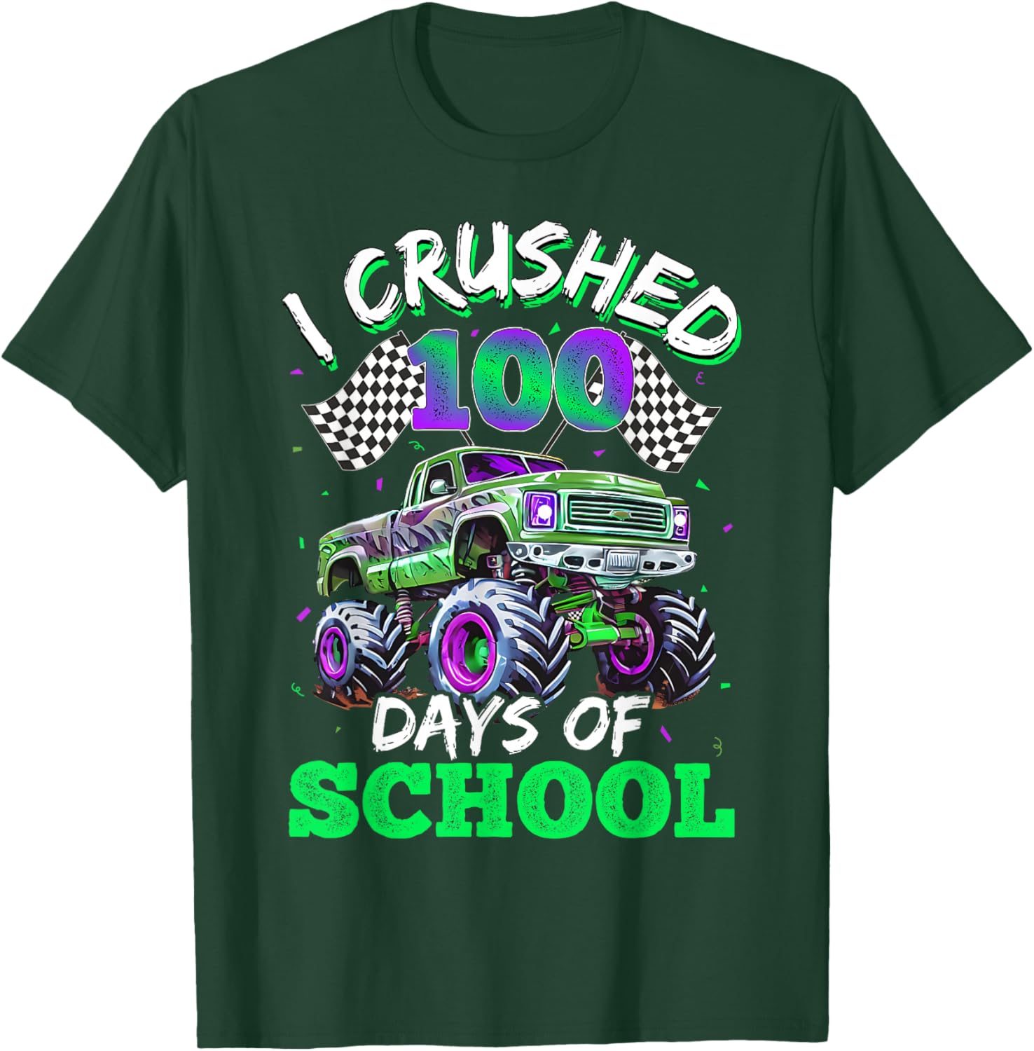 100 Days of School Monster Truck 100th Day of School Boys T-Shirt - T-Shirt | Forest