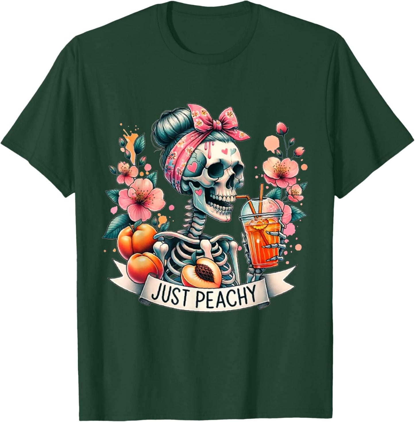 Just Peachy Skeleton Retro 70s Hippie Summer Vibes T-Shirt - T-Shirt | Forest