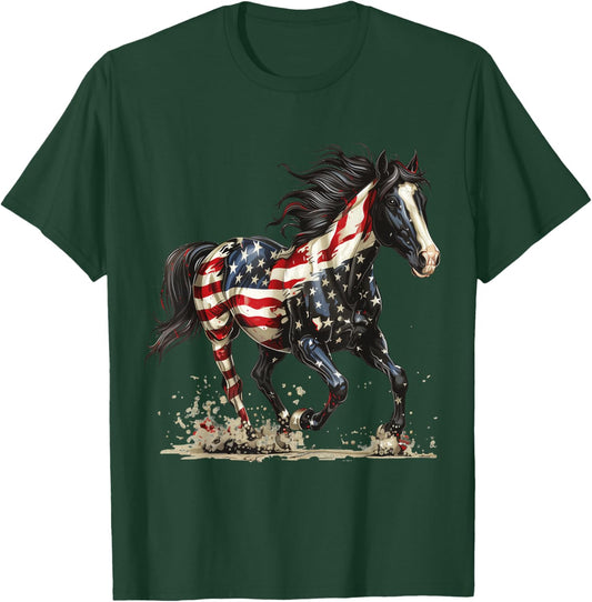 Patriotic Horse USA Flag Vintage Horse 4th of July T-Shirt - T-Shirt | Forest