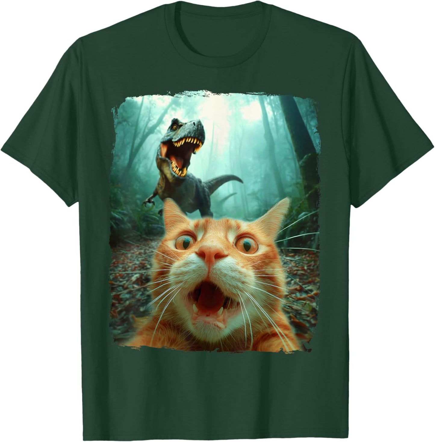 Cat Selfie with Dino T-Rex Dinosaur Humor Men Women Kids T-Shirt - T-Shirt | Forest