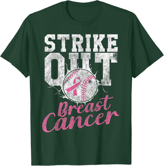Strike Out Breast Cancer Baseball Warrior T-Shirt - T-Shirt | Forest