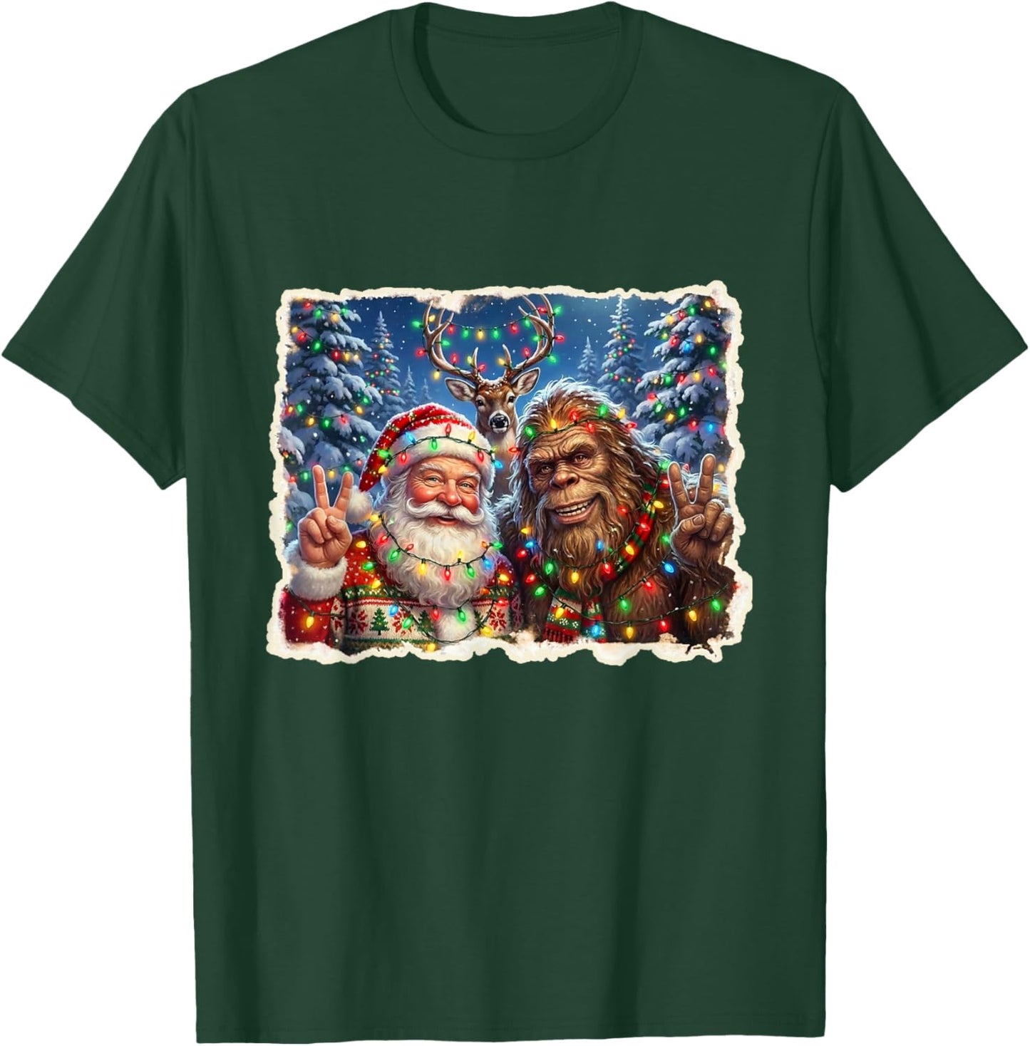 Funny Sasquatch Bigfoot Santa Claus Selfie Christmas Holiday T-Shirt - T-Shirt | Forest