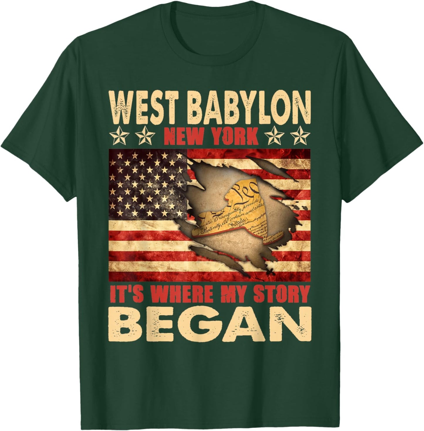 West Babylon New York USA Flag 4th Of July T-Shirt - T-Shirt | Forest