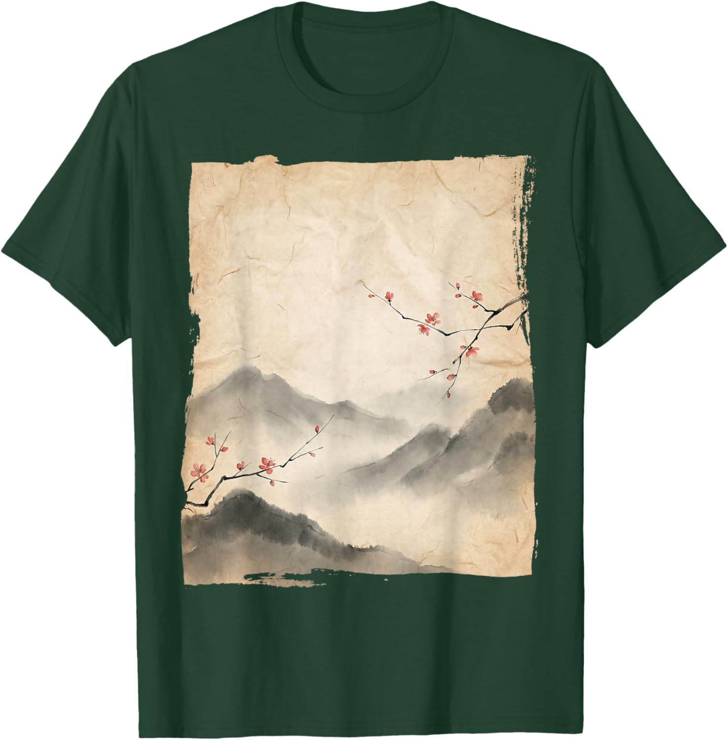 Sakura Blossom Branches Japanese Ink Painting Art T-Shirt - T-Shirt | Forest