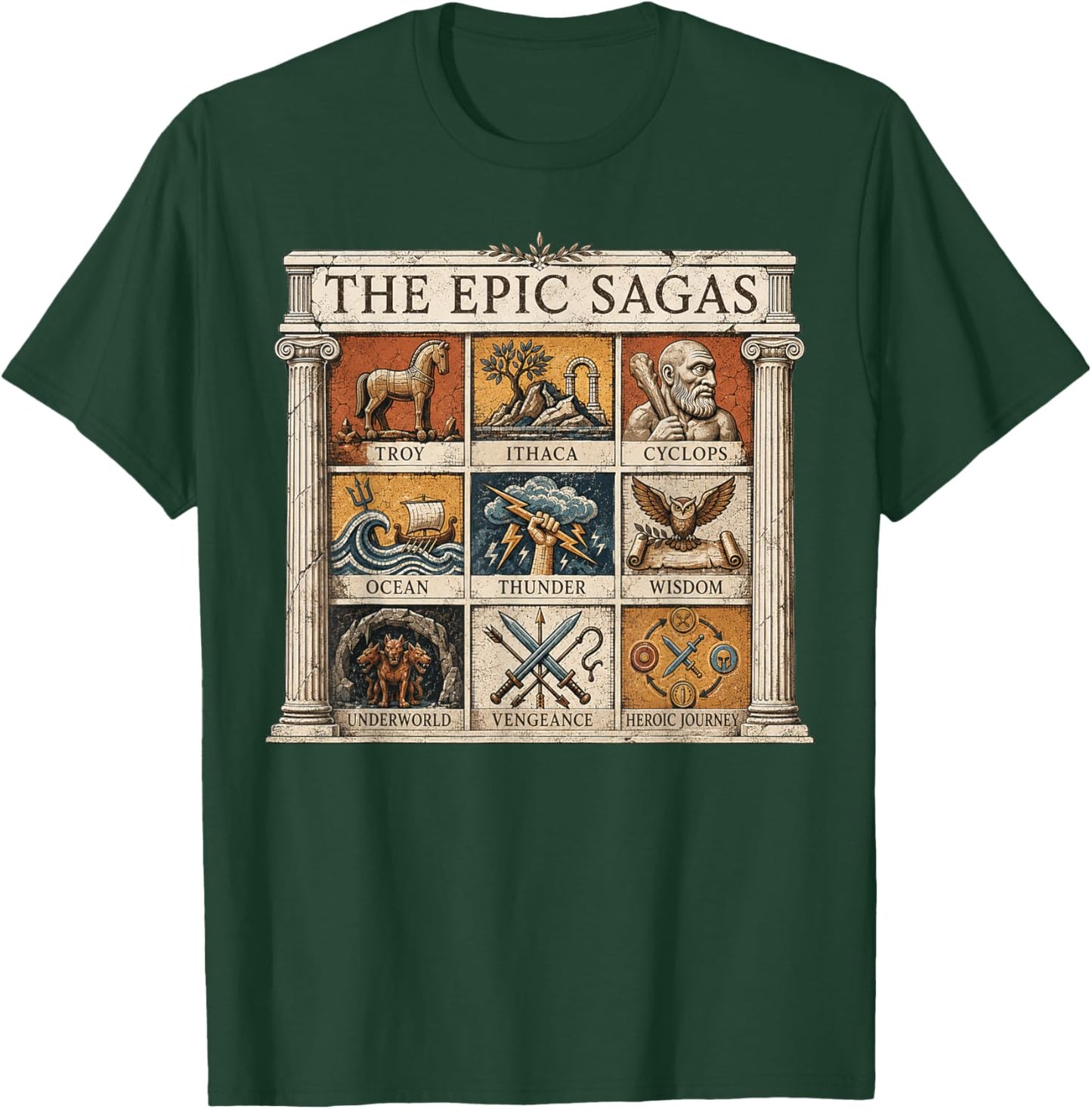 Greek Mythology Epic Sagas Odyssey Ithaca Thunder Retro T-Shirt - T-Shirt | Forest