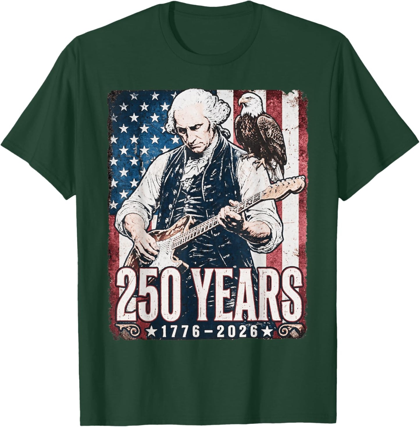 United States 250 Anniversary Washington Playing Guitar T-Shirt - T-Shirt | Forest