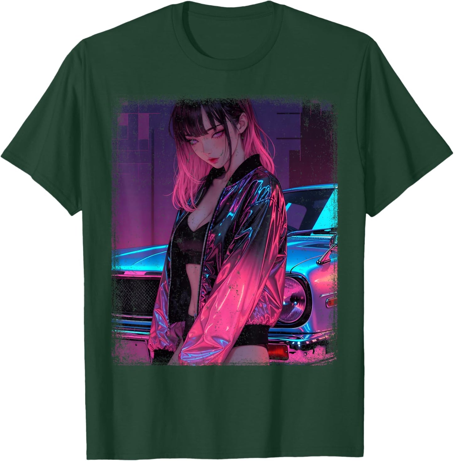 Waifu Anime Girl Women Retro Vintage Japanese JDM Race Car T-Shirt - T-Shirt | Forest