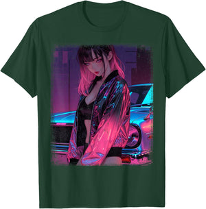 Waifu Anime Girl Women Retro Vintage Japanese JDM Race Car T-Shirt - T-Shirt | Forest