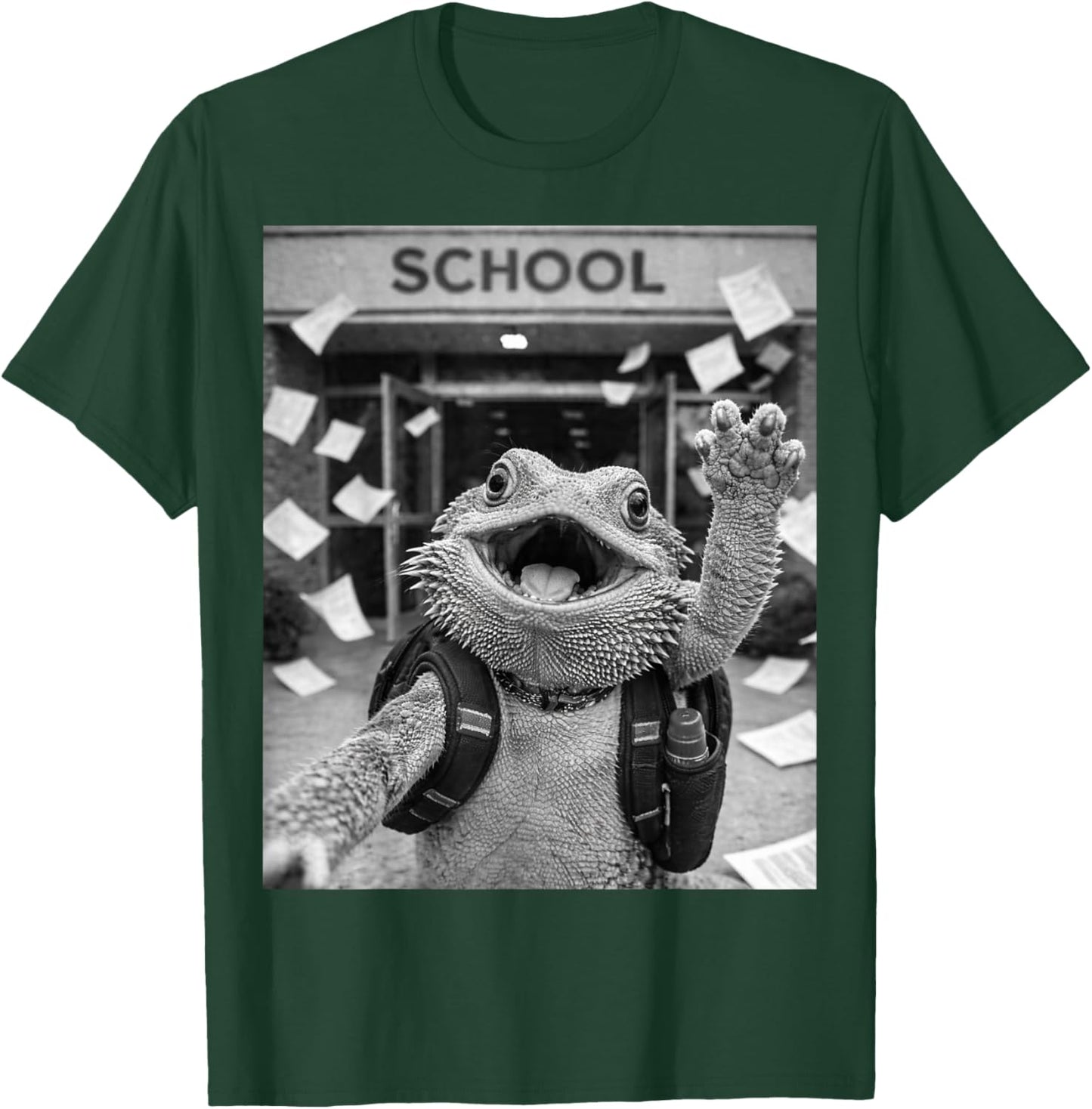 Bearded Dragon Lizard Last Day of School Summer Meme Selfie T-Shirt - T-Shirt | Forest