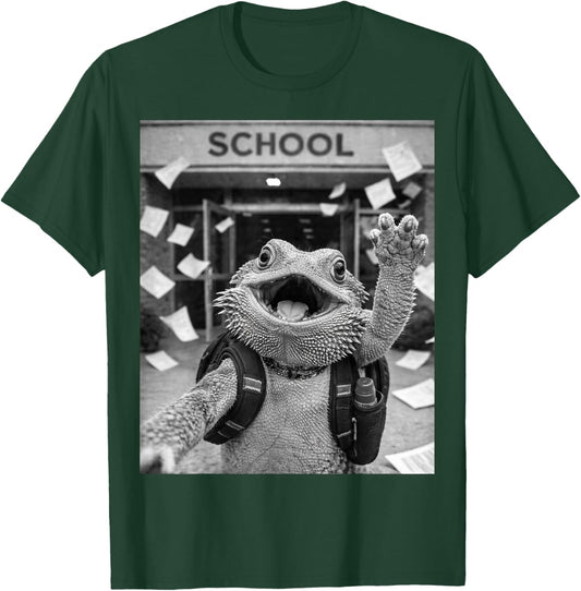 Bearded Dragon Lizard Last Day of School Summer Meme Selfie T-Shirt - T-Shirt | Forest