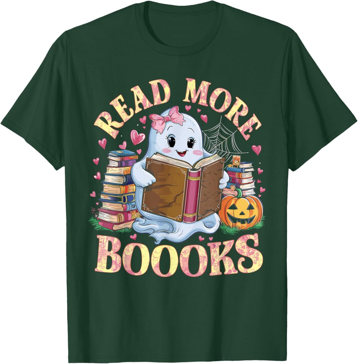 Cute Books Ghost Read More Booooks Funny Teacher Halloween Women Kids T-Shirt - T-Shirt | Forest