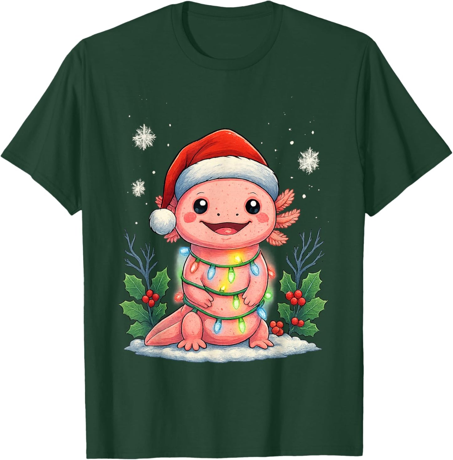 Girls Axolotl Christmas Santa Hat Funny Xmas Pajamas Kids T-Shirt - T-Shirt | Forest