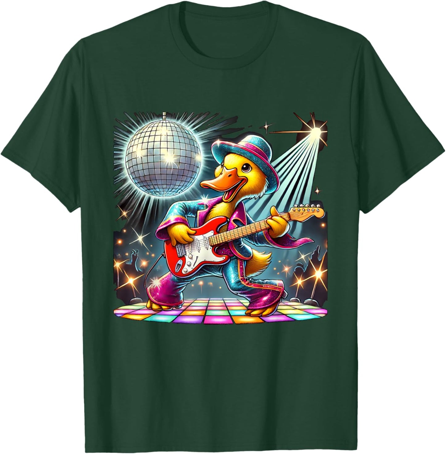 Disco Ball Guitar Duck T-Shirt - T-Shirt | Forest