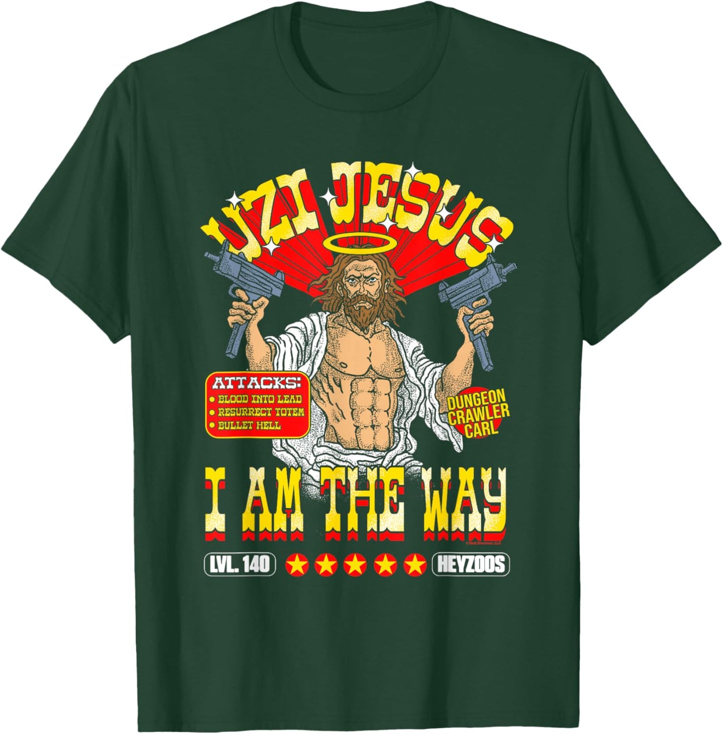 DCC Uzi Jesus I Am The Way Character Stats RPG Books T-Shirt - T-Shirt | Forest