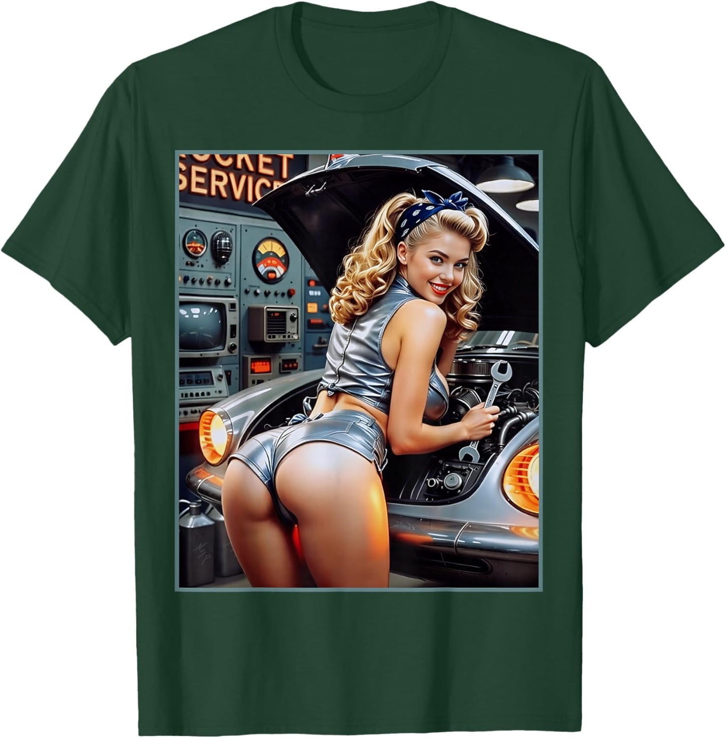 pour Homme Pinup Girl - Sexy Blonde Mechanic Pinup Girl T-Shirt - T-Shirt | Forest