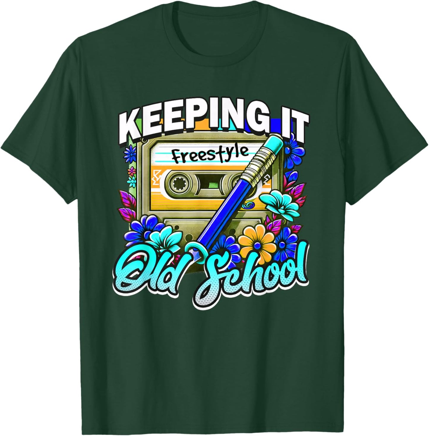 Rewind Cassette Pencil Old School Music Freestyle for 80s T-Shirt - T-Shirt | Forest