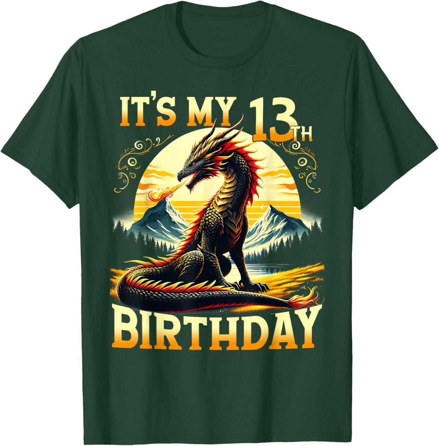 It's My 13th Birthday Dragon 13 Birthday 13 Year Old Boy T-Shirt - T-Shirt | Forest
