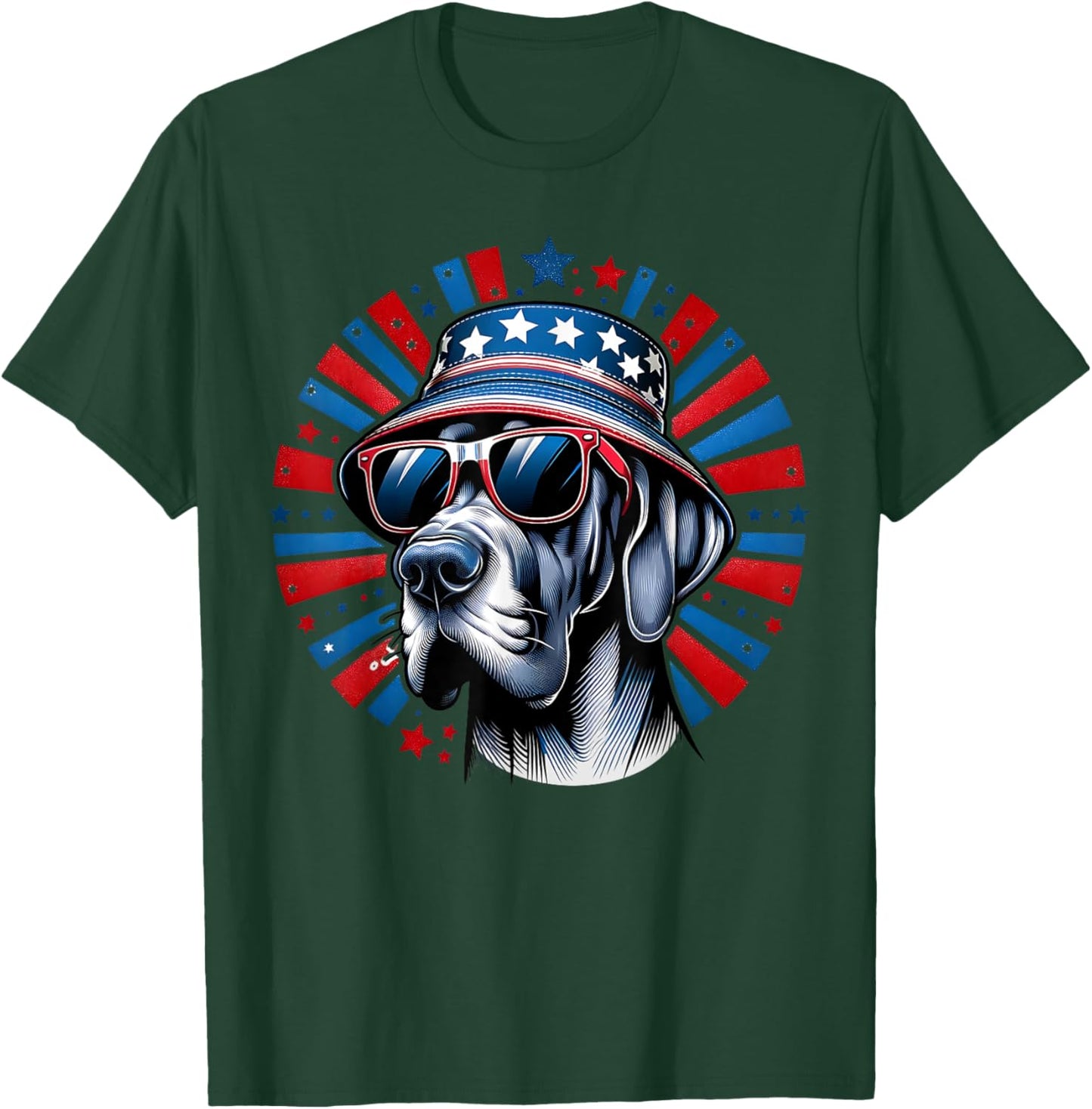 Red Blue Flag Patriotic USA 4th Of July Dog Lover Great Dane T-Shirt - T-Shirt | Forest