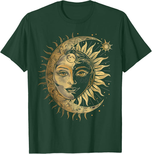 Mystic Sun and Moon Woman Mystical Flowers Aesthetic T-Shirt - T-Shirt | Forest