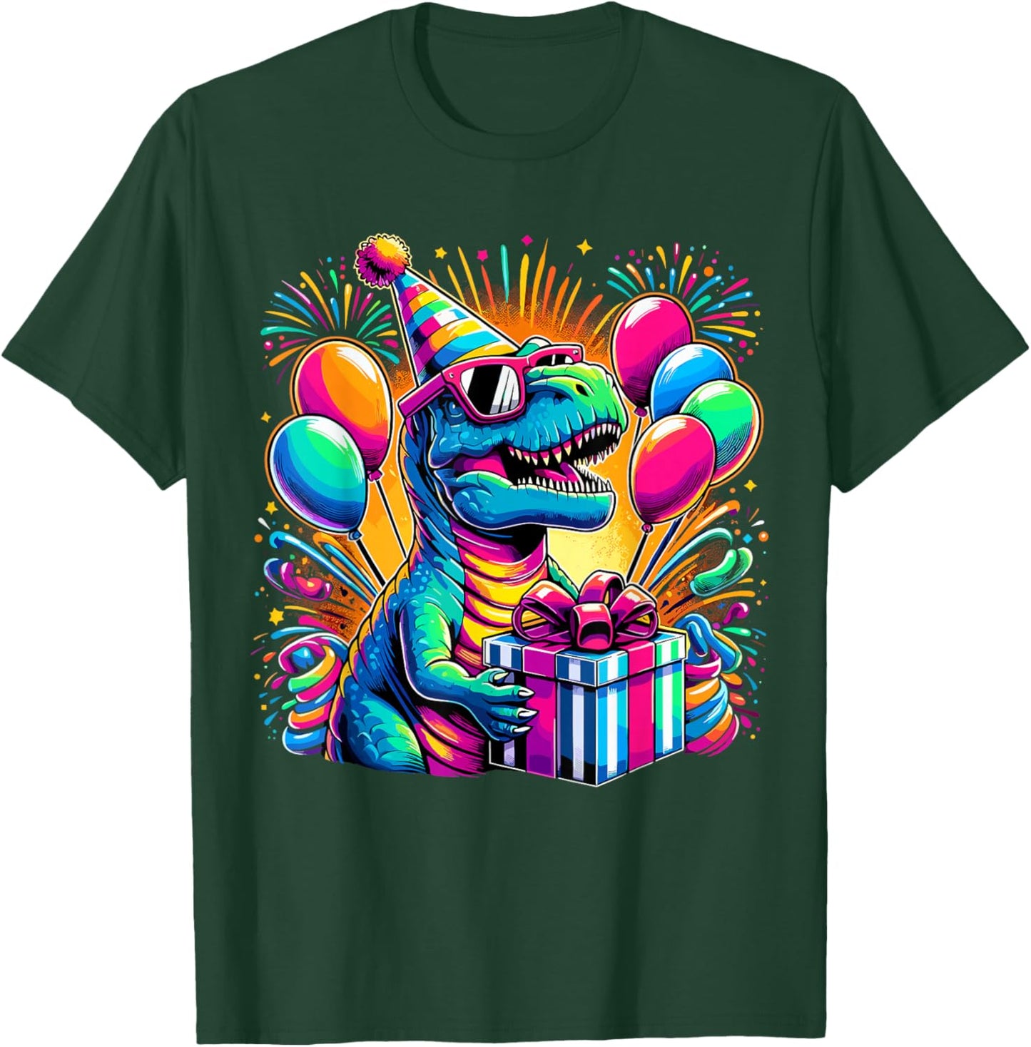 Dinosaur Birthday Party T-Rex Retro Dinosaur T-Shirt - T-Shirt | Forest