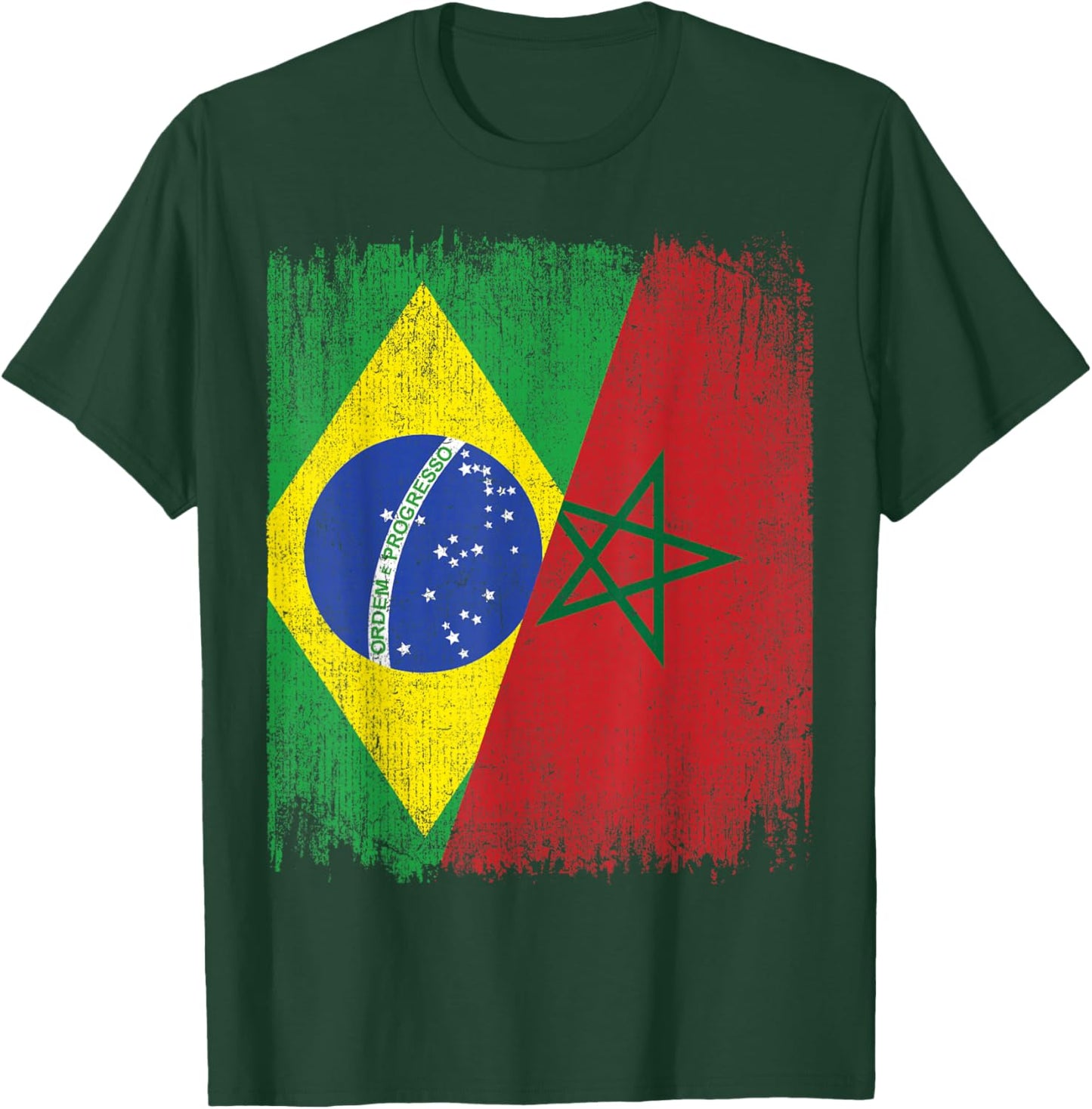 Half Brazil Morocco Split Flag Brazilian Moroccan Roots T-Shirt - T-Shirt | Forest