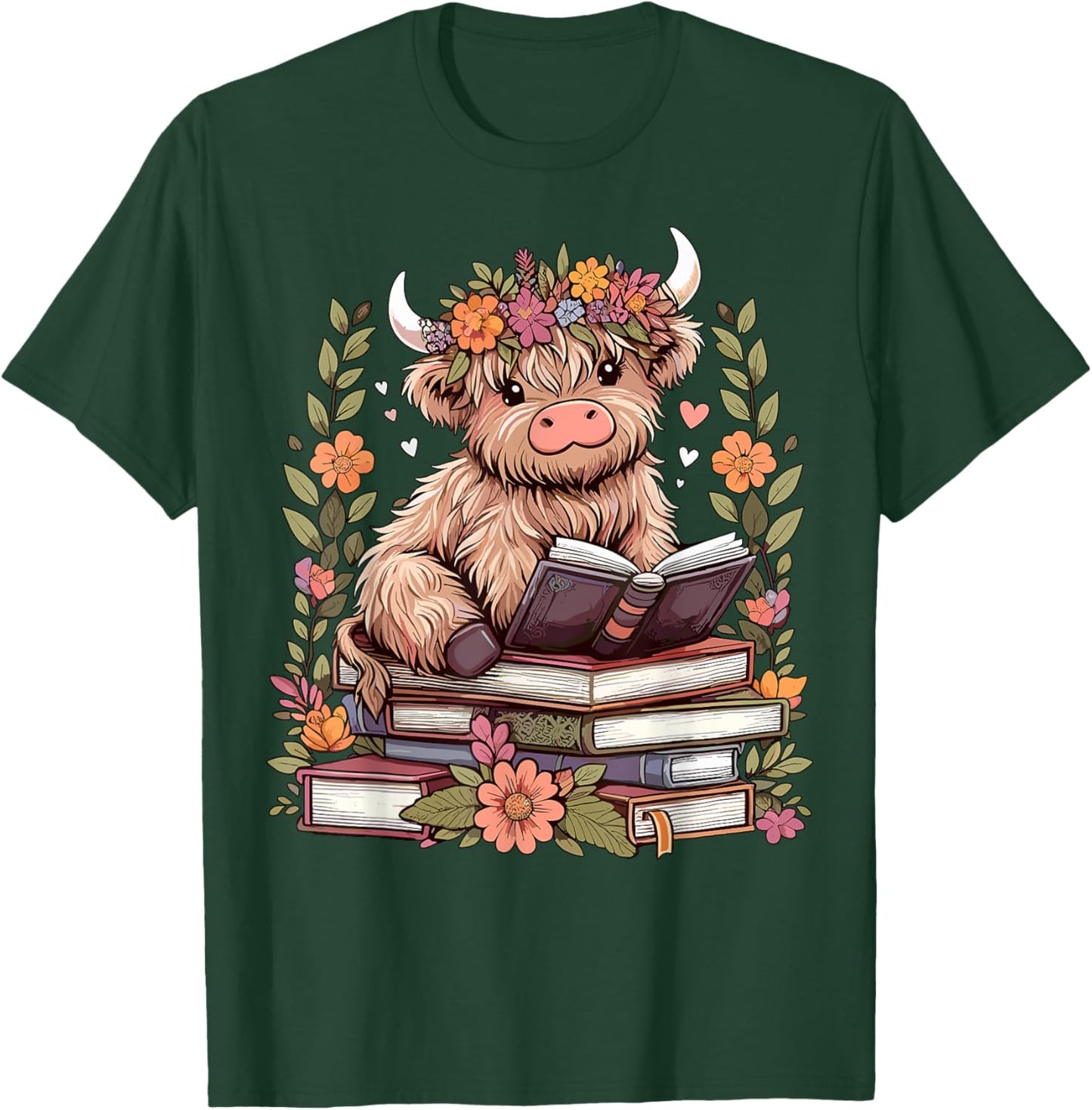 Cute Baby Highland Cow Reading Book Bookworm T-Shirt - T-Shirt | Forest