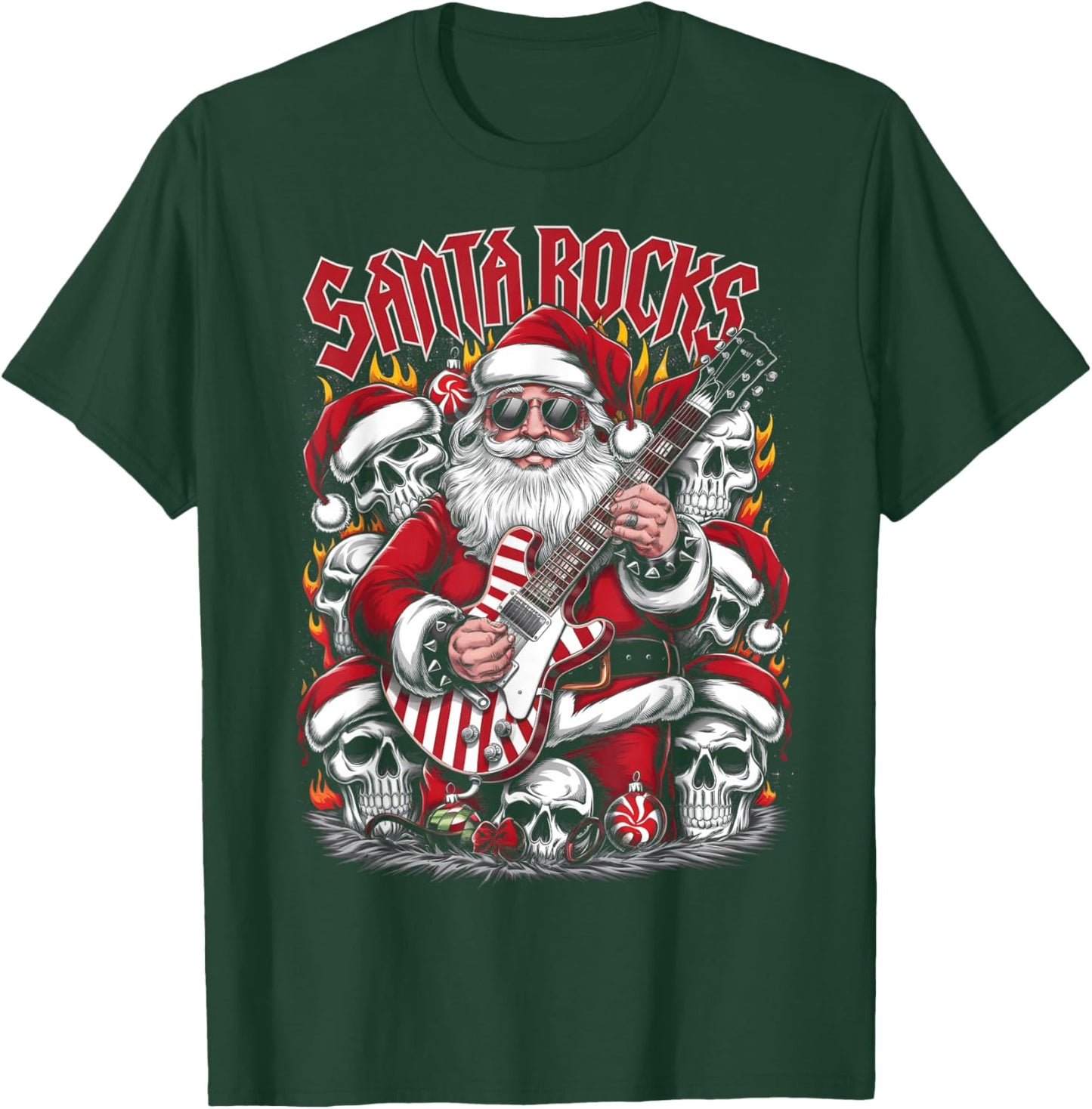 Christmas Rocker Metalhead Guitarist Santa Rocks T-Shirt - T-Shirt | Forest