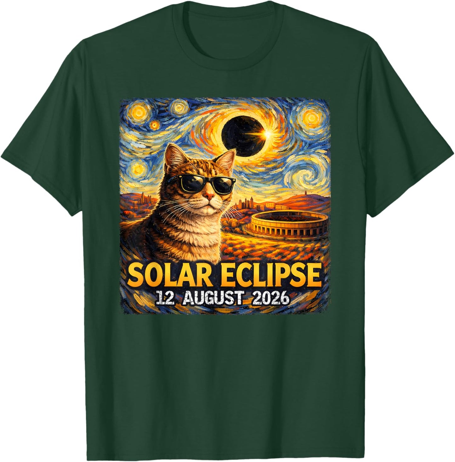 Total Solar Eclipse August 12, 2026 Funny Cat Starry Night T-Shirt - T-Shirt | Forest