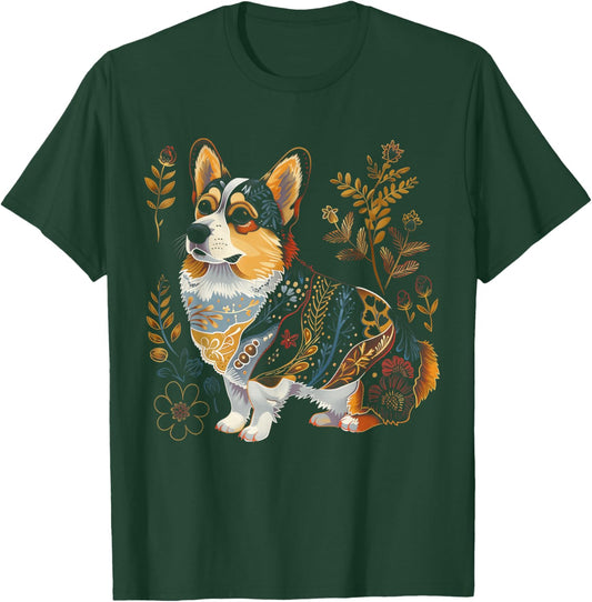 Corgi Dog Vintage Flowers Corgi Mom T-Shirt - T-Shirt | Forest