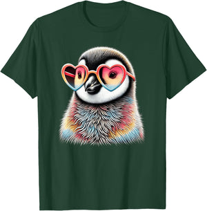 Cute Valentines Day Penguin Heart Sunglasses Boys Girls Kids T-Shirt - T-Shirt | Forest