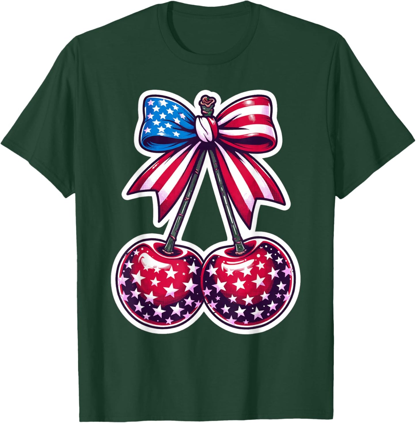 Patriotic Cherry Bow USA Flag Cherries 4th of July T-Shirt - T-Shirt | Forest