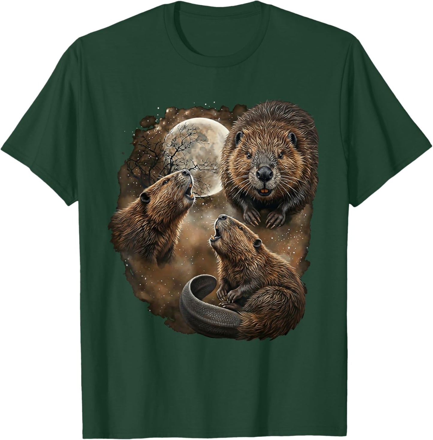 Beaver Howling Moon Design Funny Animal Beaver Meme T-Shirt - T-Shirt | Forest