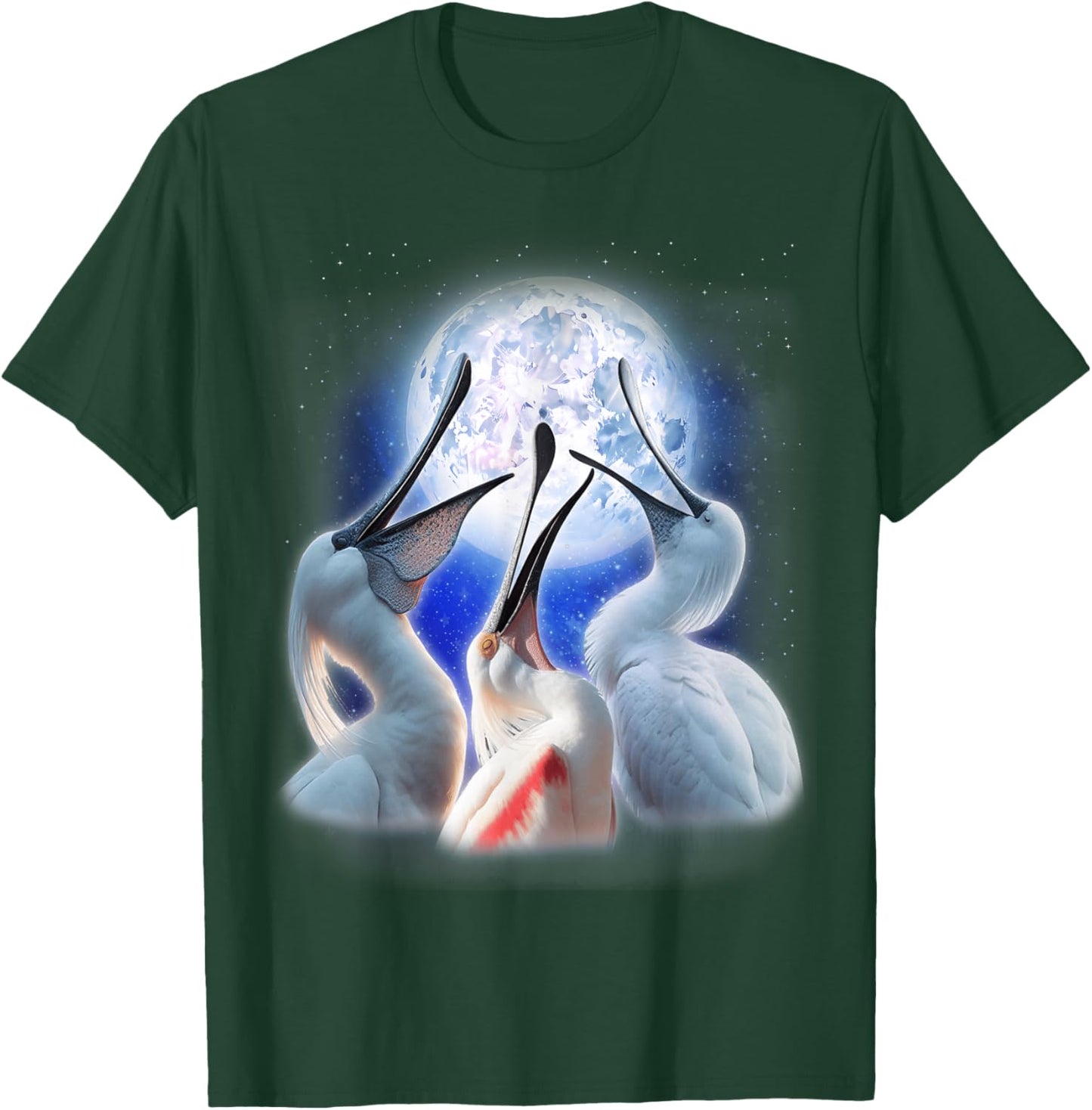 3 Spoonbills Howling At The Moon Funny Spoonbill Bird Lover T-Shirt - T-Shirt | Forest