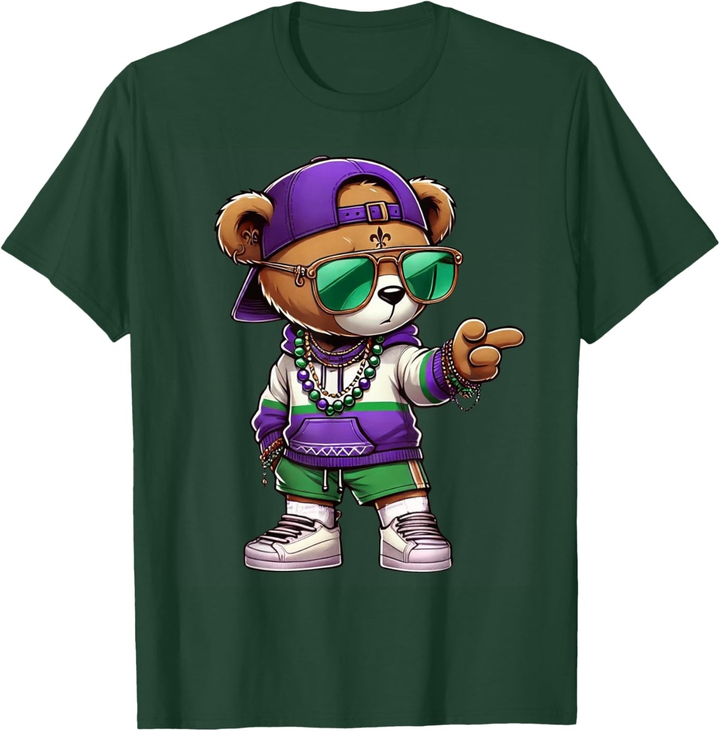 Mardi Gras Teddy Bear For Boys Men Hip Hop New Orleans T-Shirt - T-Shirt | Forest
