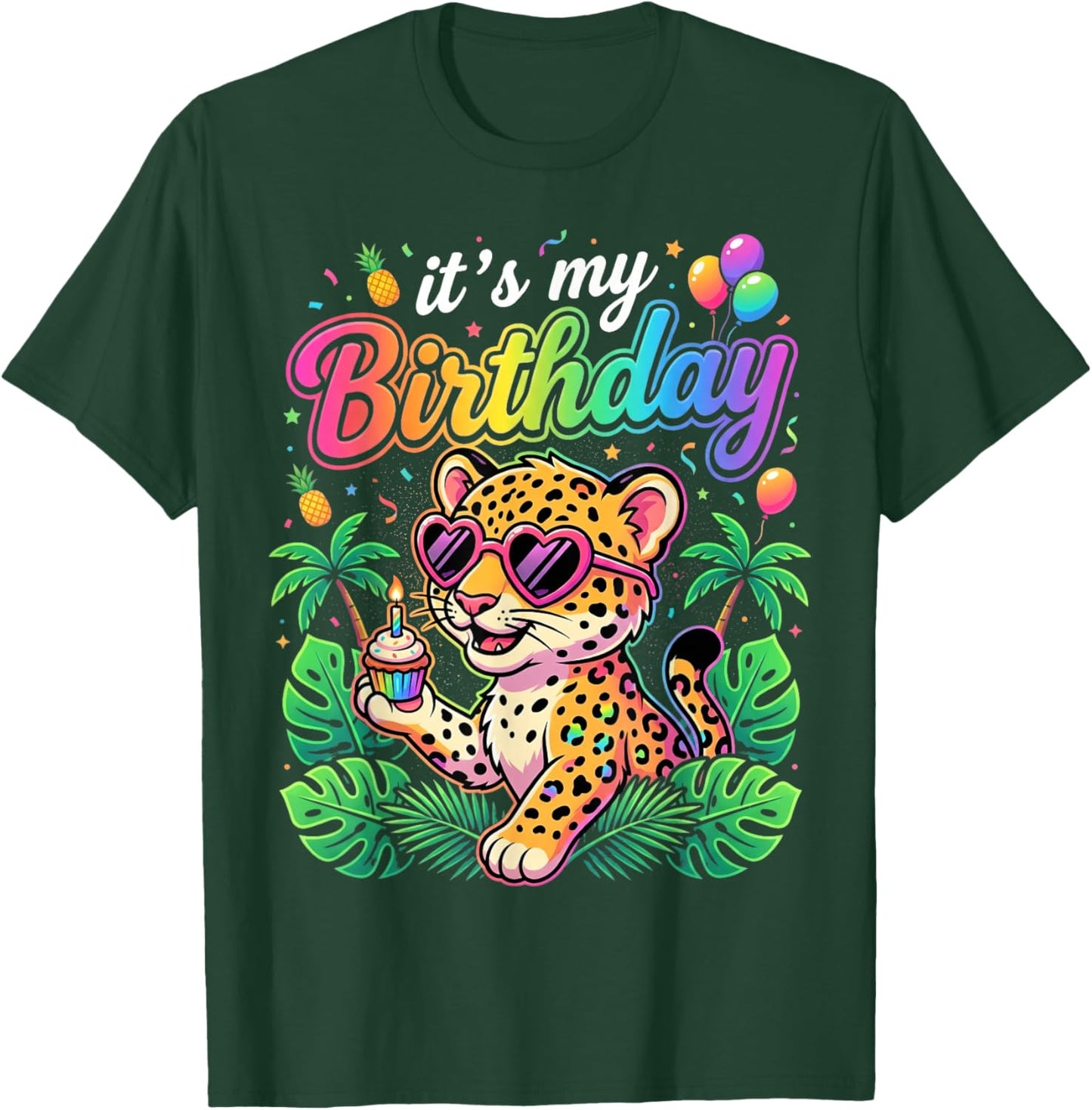 It's My Birthday Zoo Animals Leopard Cheetah Birthday Party T-Shirt - T-Shirt | Forest