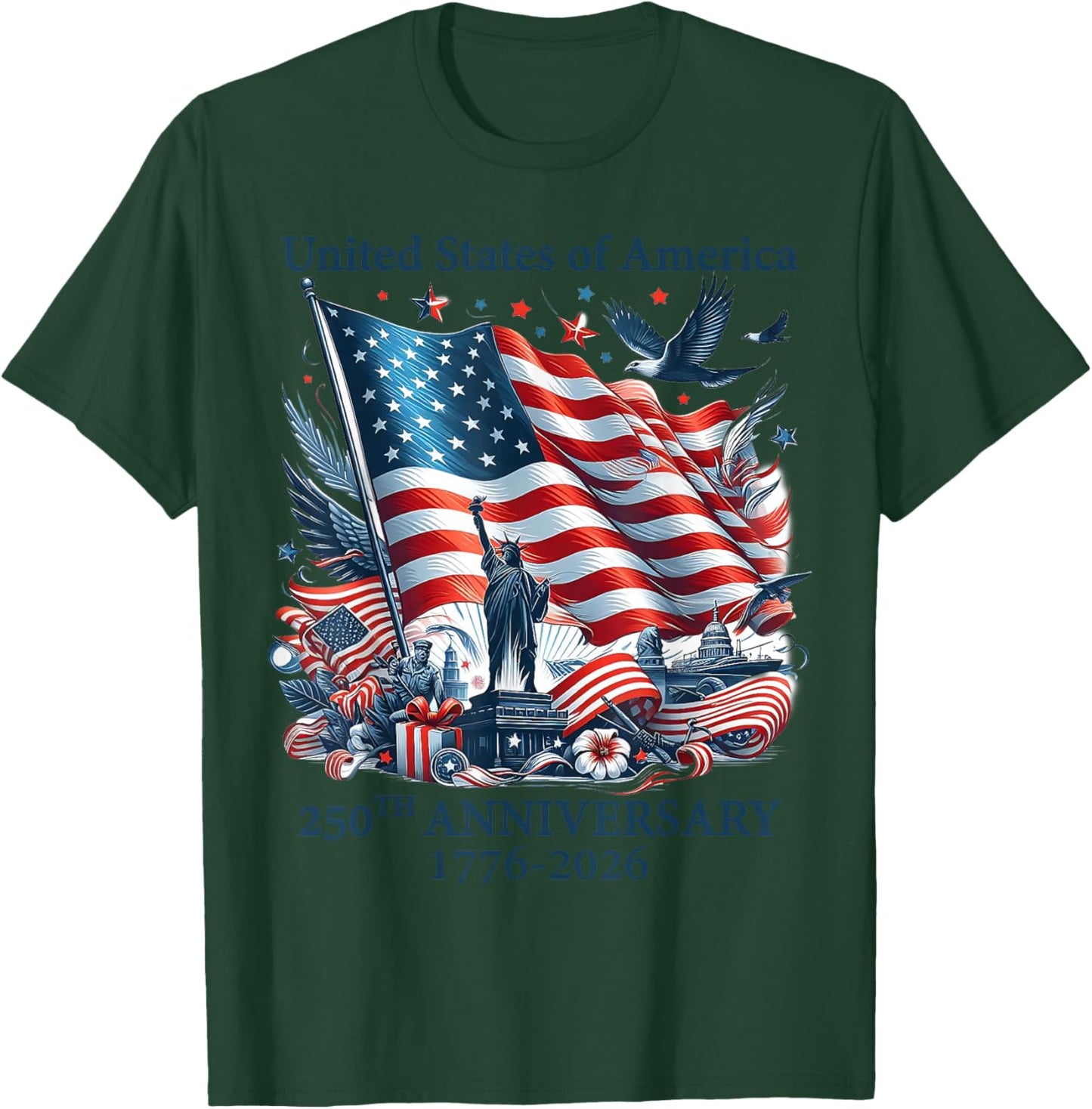 250 Ans américains 1776 2026 250e Anniversaire États-Unis Patriotique T-Shirt - T-Shirt | Forest