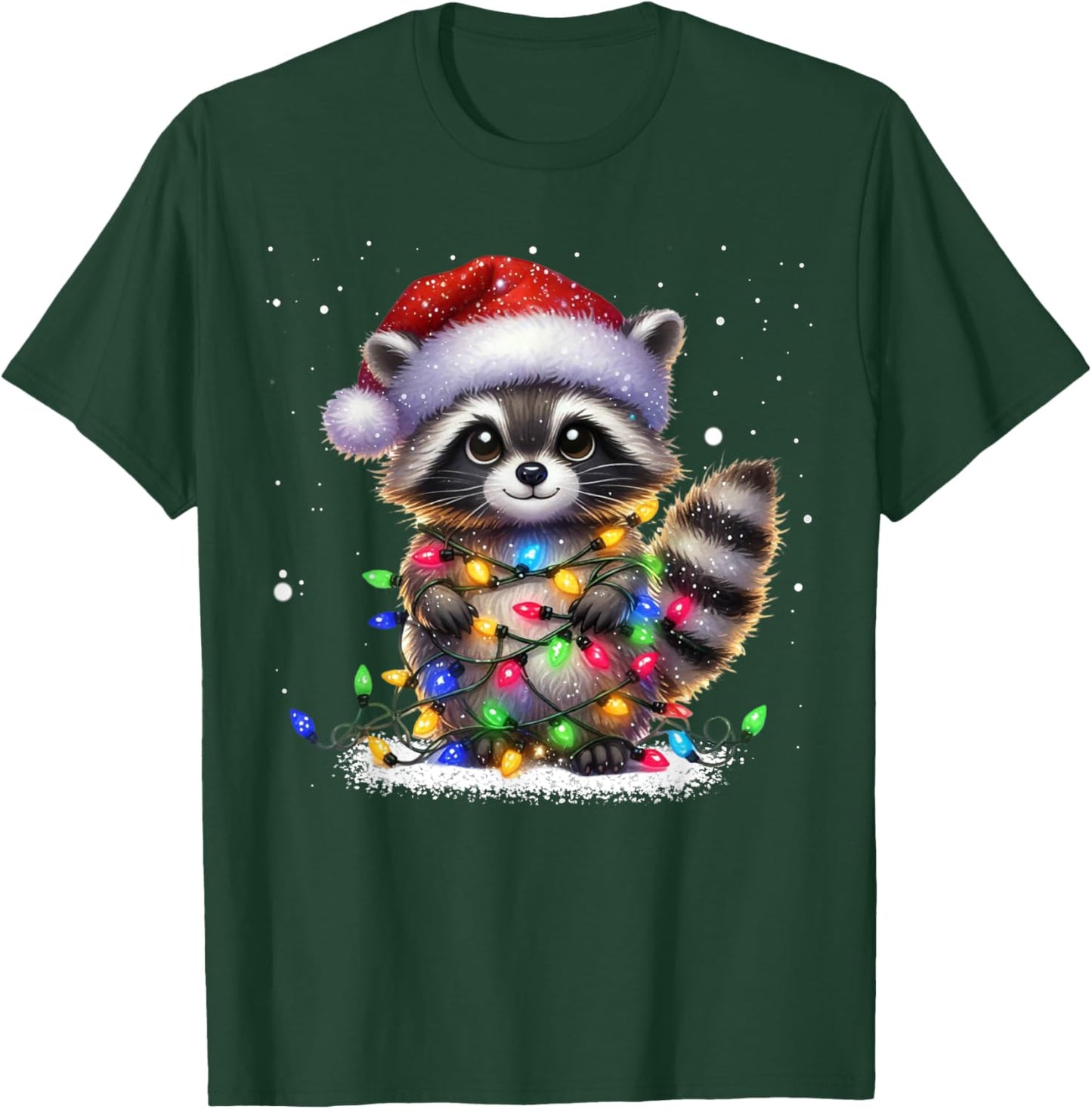 Christmas Racoon Funny Christmas Lights Raccoon Holiday T-Shirt - T-Shirt | Forest