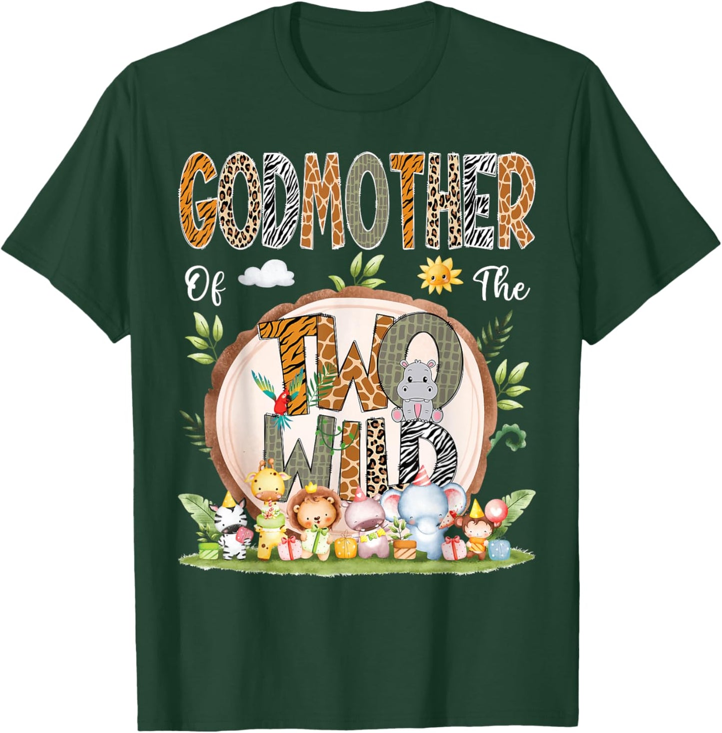GodMother Of The Two Wild Animal Safari 2Nd Birthday Party T-Shirt - T-Shirt | Forest