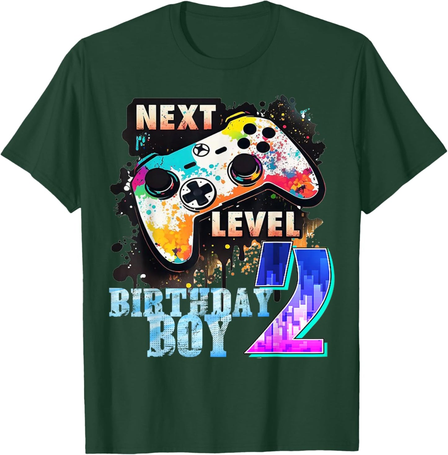 Kids 2nd Birthday Next Level Gamer Video Game 2 Years Old T-Shirt - T-Shirt | Forest