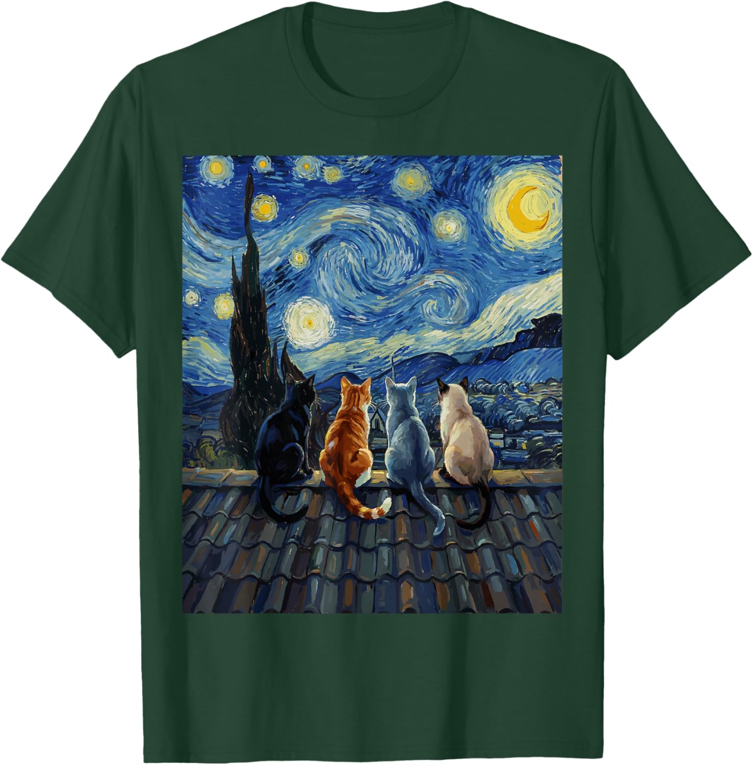 Cat Starry Night Van Gogh Funny T-Shirt - T-Shirt | Forest