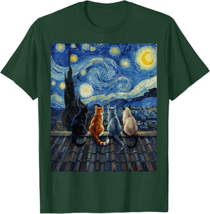 Cat Starry Night Van Gogh Funny T-Shirt - T-Shirt | Forest