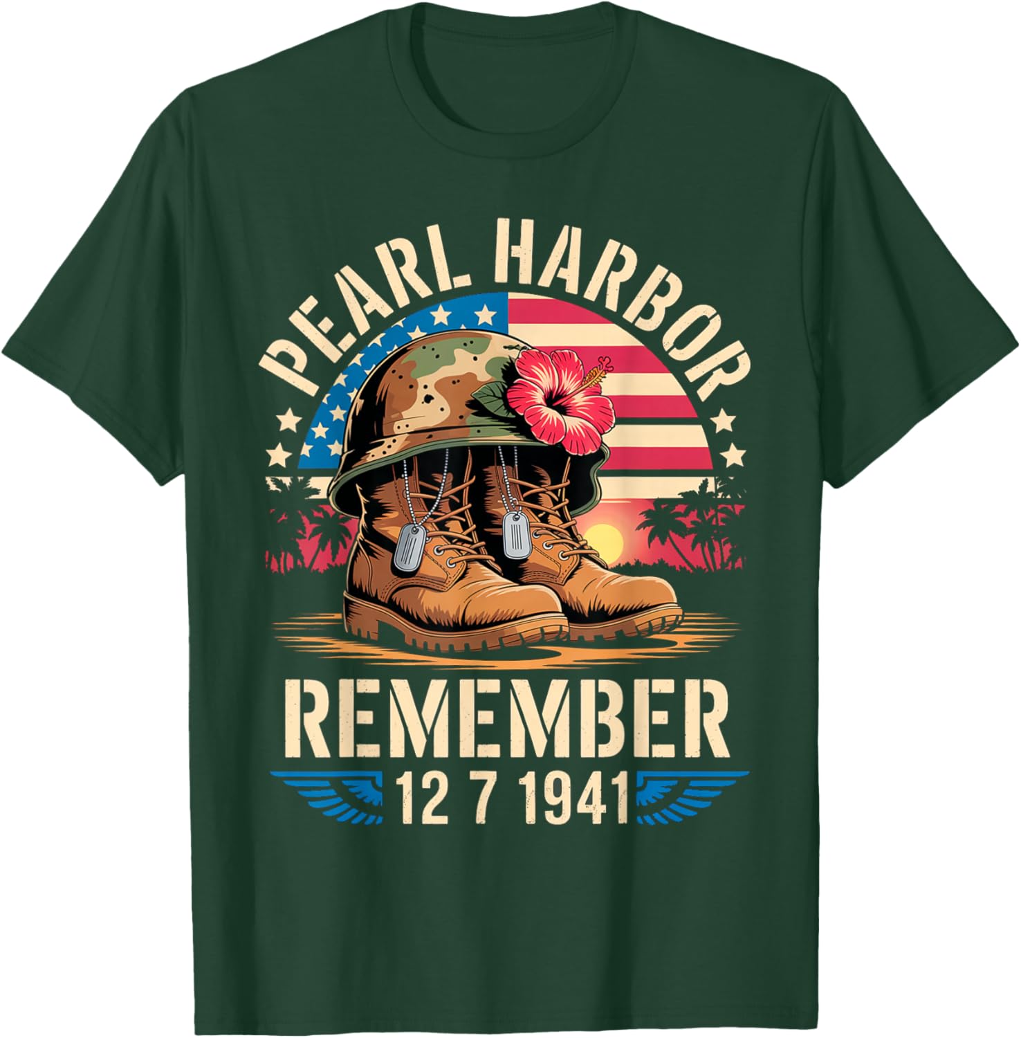 Vintage Hawaii USA Flag , Pearl Harbor Memorial Day Gifts T-Shirt - T-Shirt | Forest