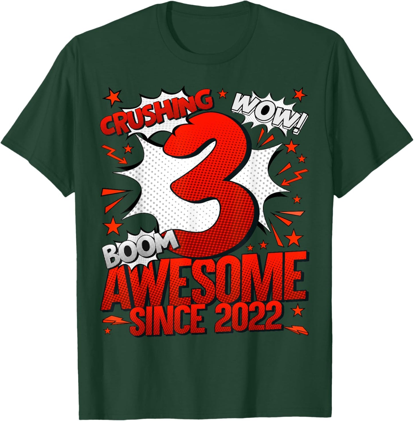 Comics Style 2025 Birthday Gifts HH 3 Year Old Boy Black Cartoon T-Shirt - T-Shirt | Forest
