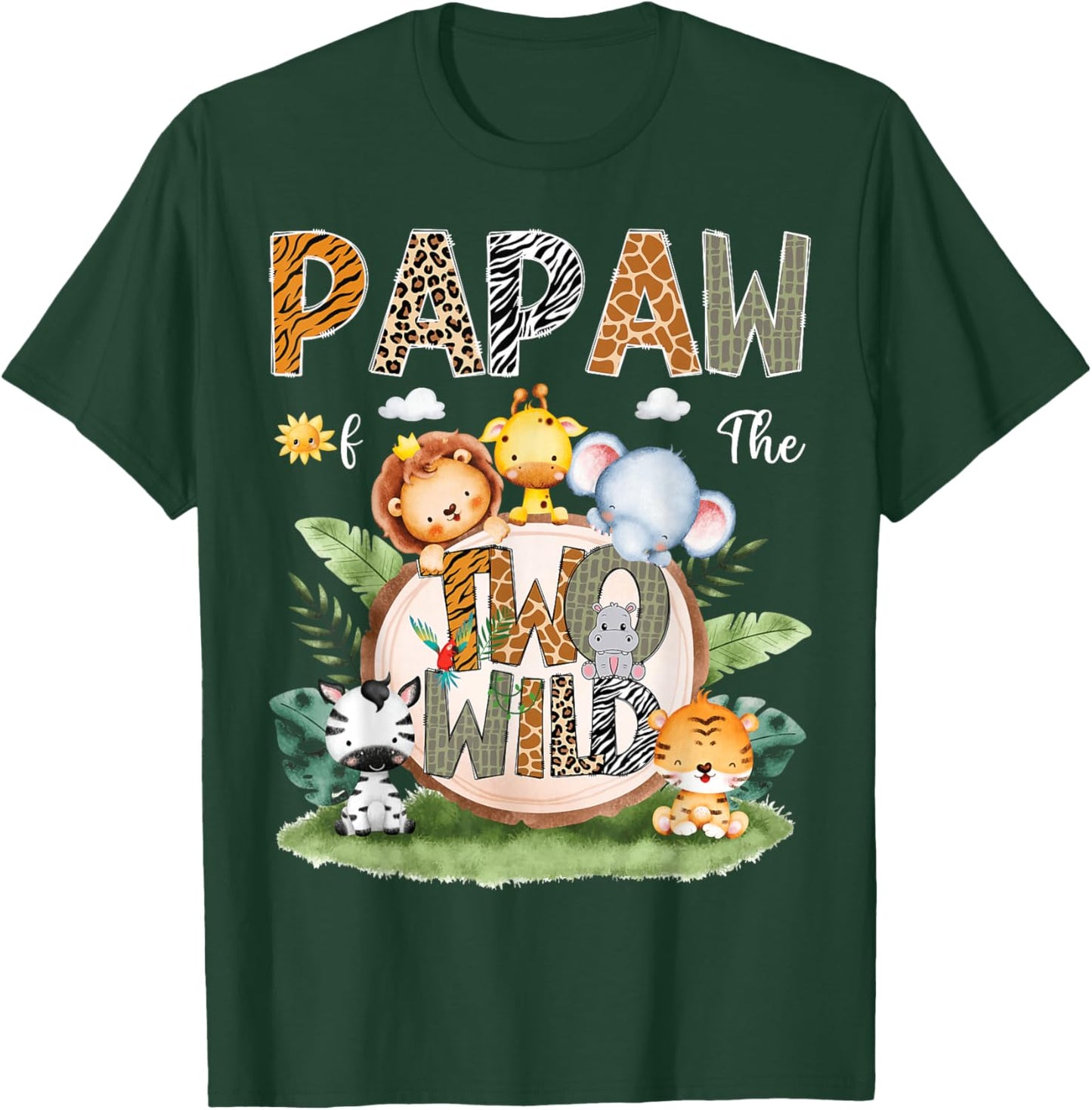 Papaw Of The Two Wild 2Nd Birthday Safari Animal Lover T-Shirt - T-Shirt | Forest