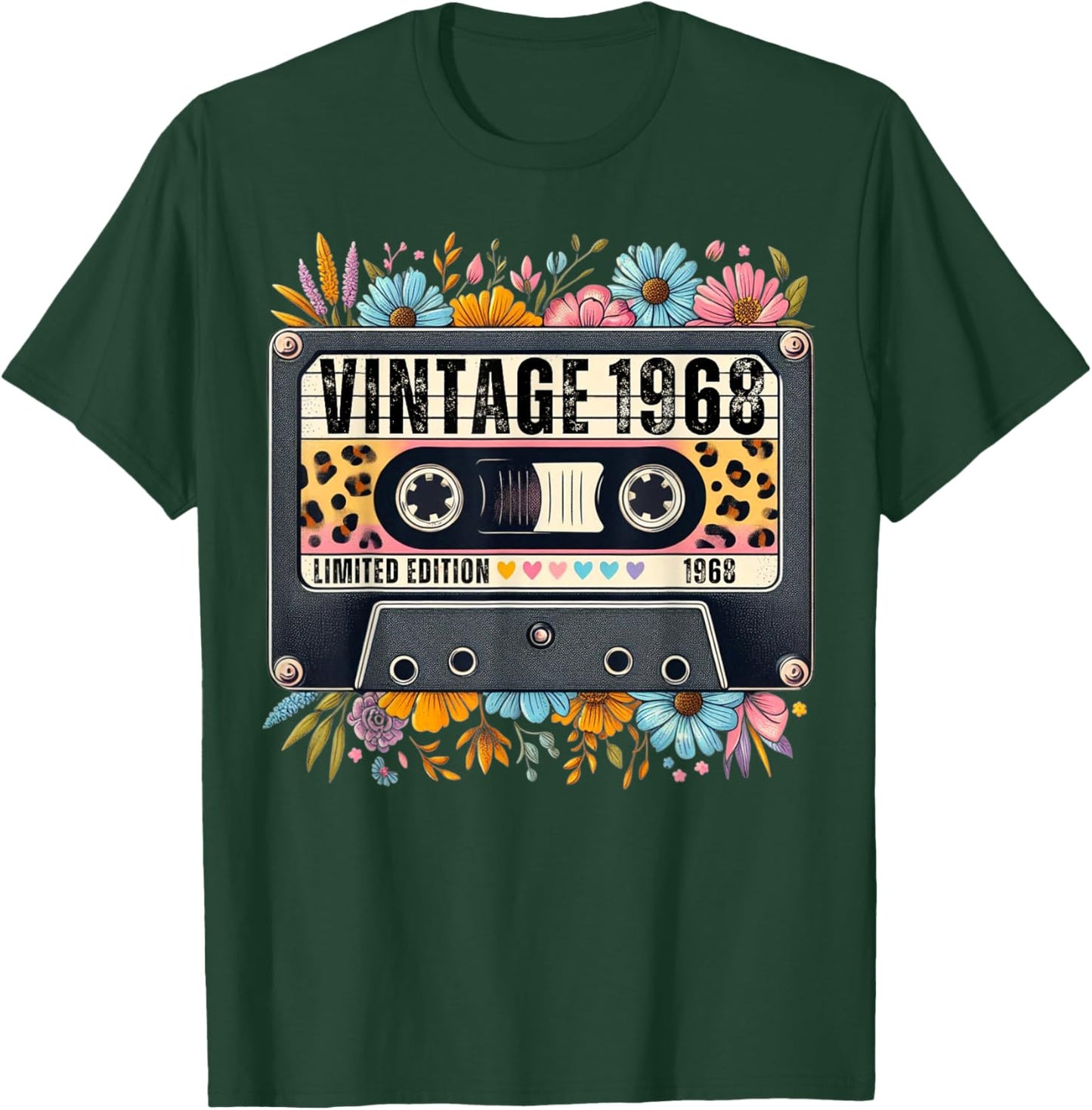 Vintage 1968 Birthday Cassette Tape Floral Women Mom Grandma T-Shirt - T-Shirt | Forest
