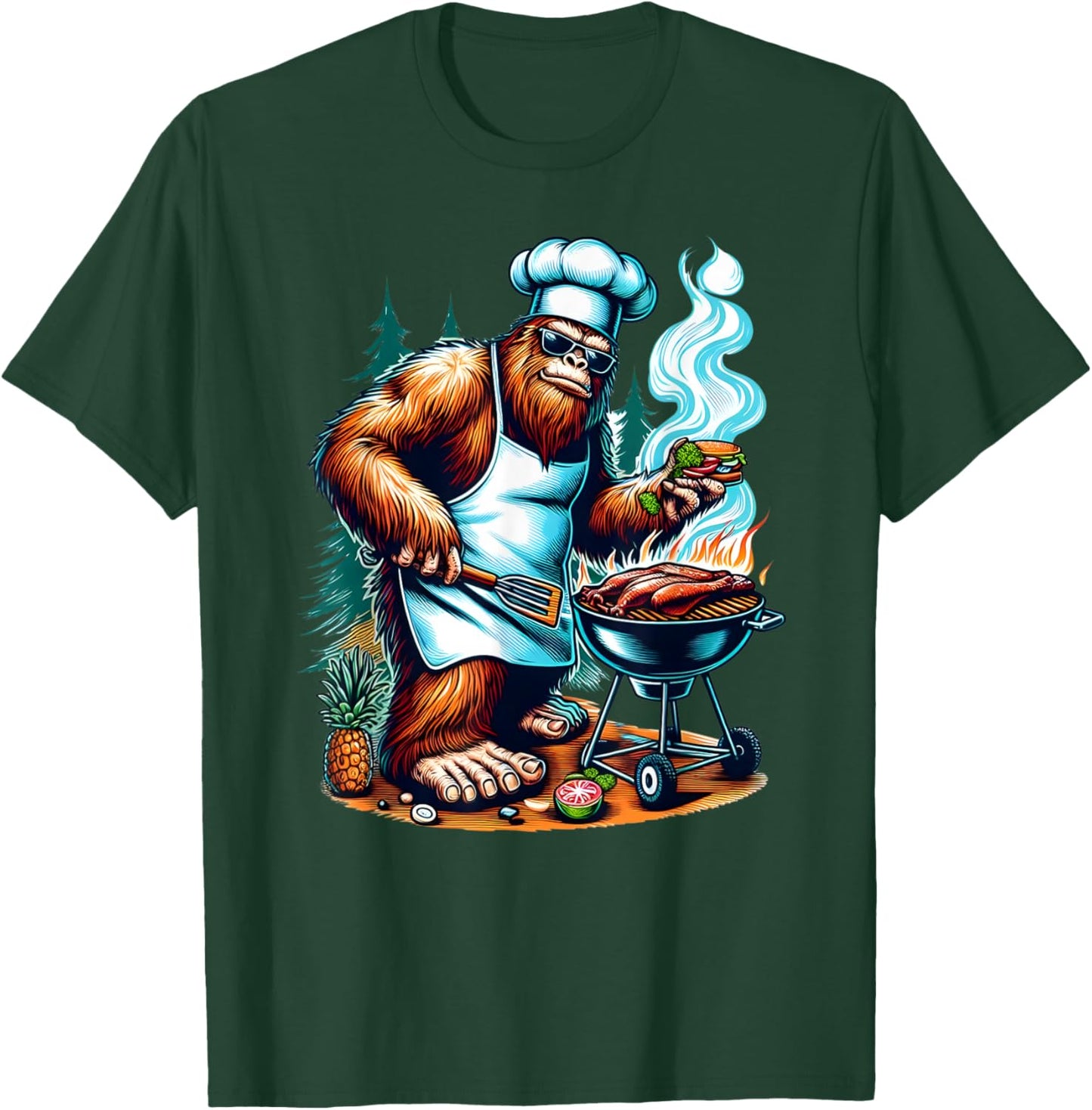 BBQ Master Bigfoot Chef Grill Cooking Barbecue Dad Funny T-Shirt - T-Shirt | Forest