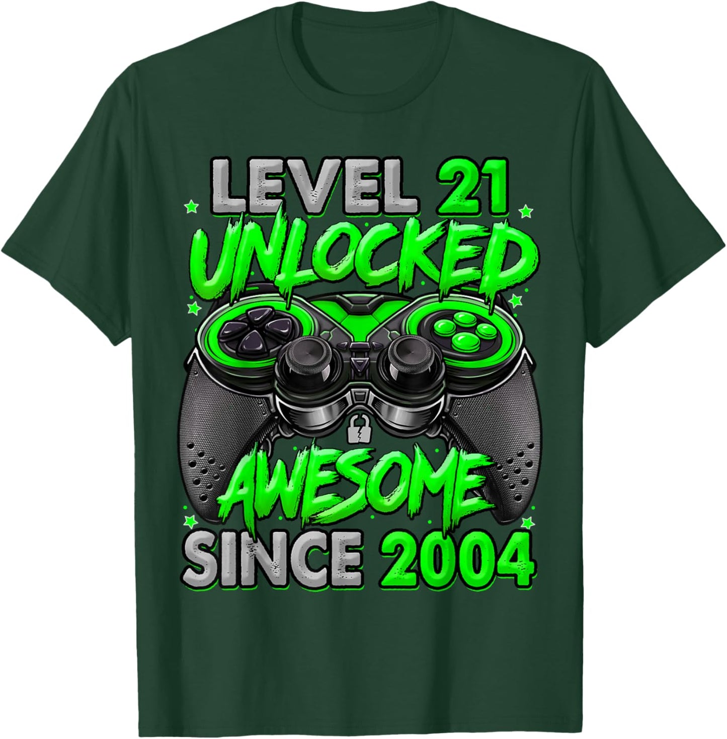 Level 21 Unlocked Awesome Since 2004 21st Birthday Gaming T-Shirt - T-Shirt | Forest